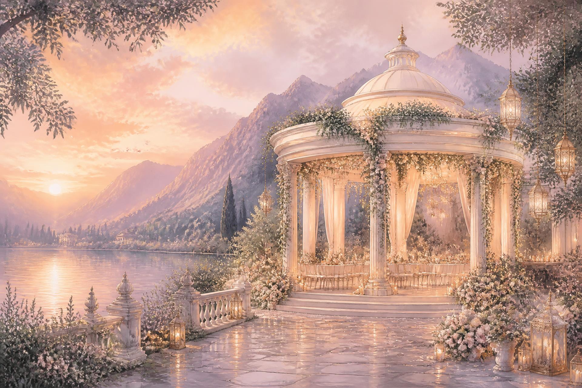 The wedding venue at golden hour